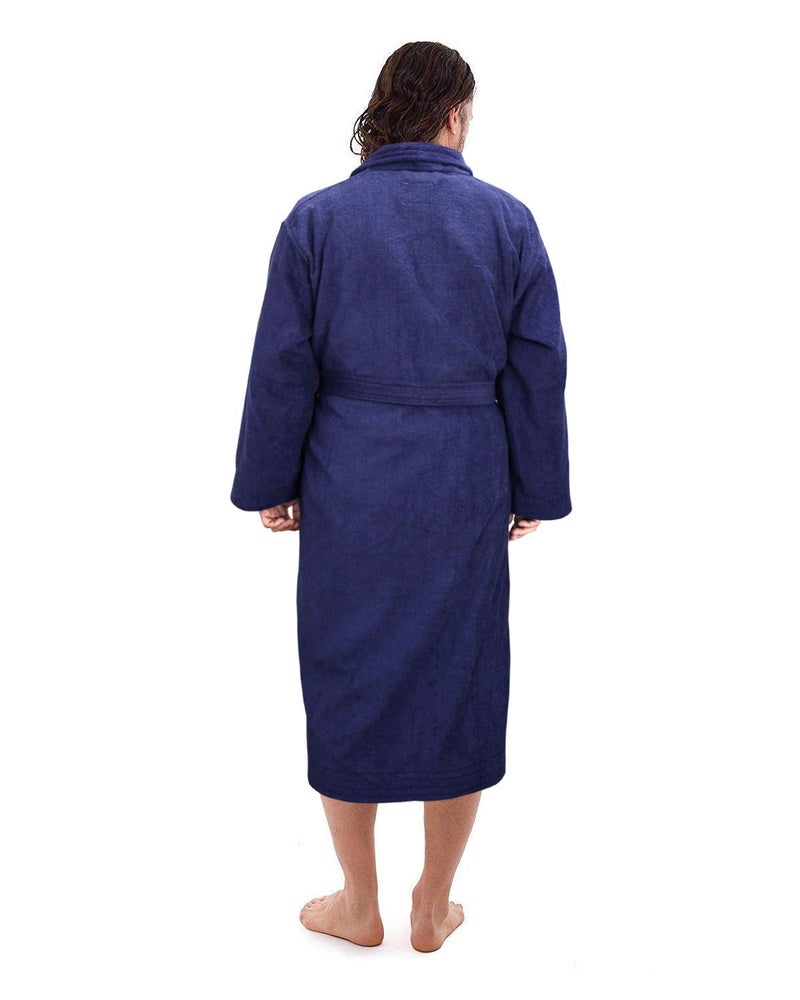 Marquess All-Cotton Bathrobe Thick Plush Cloth Housecoat Terry Toweling, Sweat Steaming Clothes Comfortable & Warm (Navy Blue) - Image 4